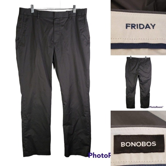 Bonobos Mens 34 X 30 Grey Gray Friday Flat Front Chino Pants Straight Fit Cotton